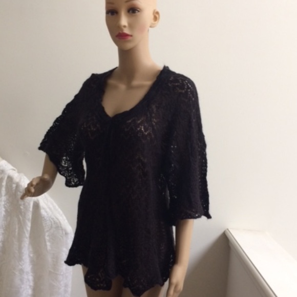 Free People Black Crocheted Top Large - Picture 3 of 5